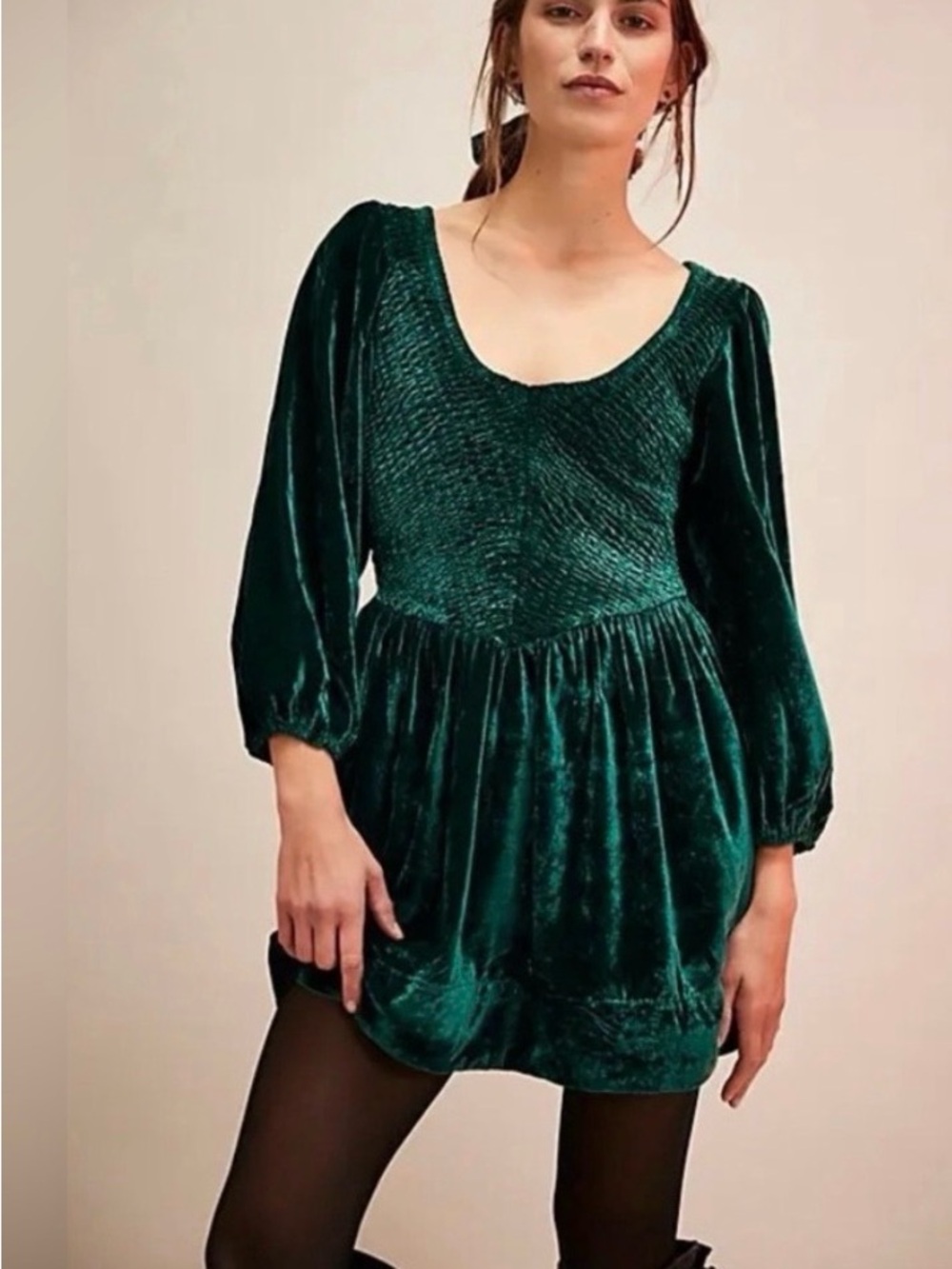 Free People Velvet Smocked Mini Dress